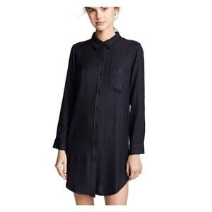 Rails Plaid Flannel Long Line Tunic Shirt Dress Size Medium Black Blue Pocket